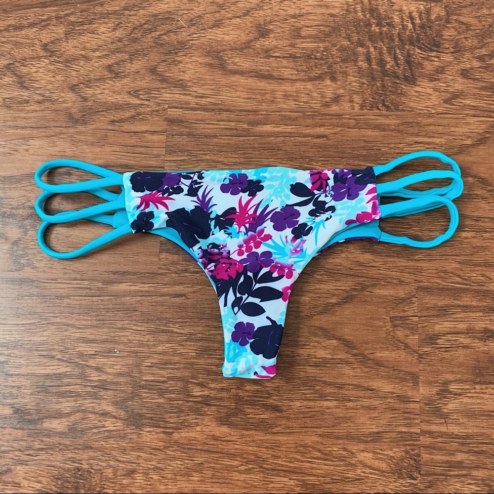 Cheeky Reversible Turquoise Floral Bikini Bottom